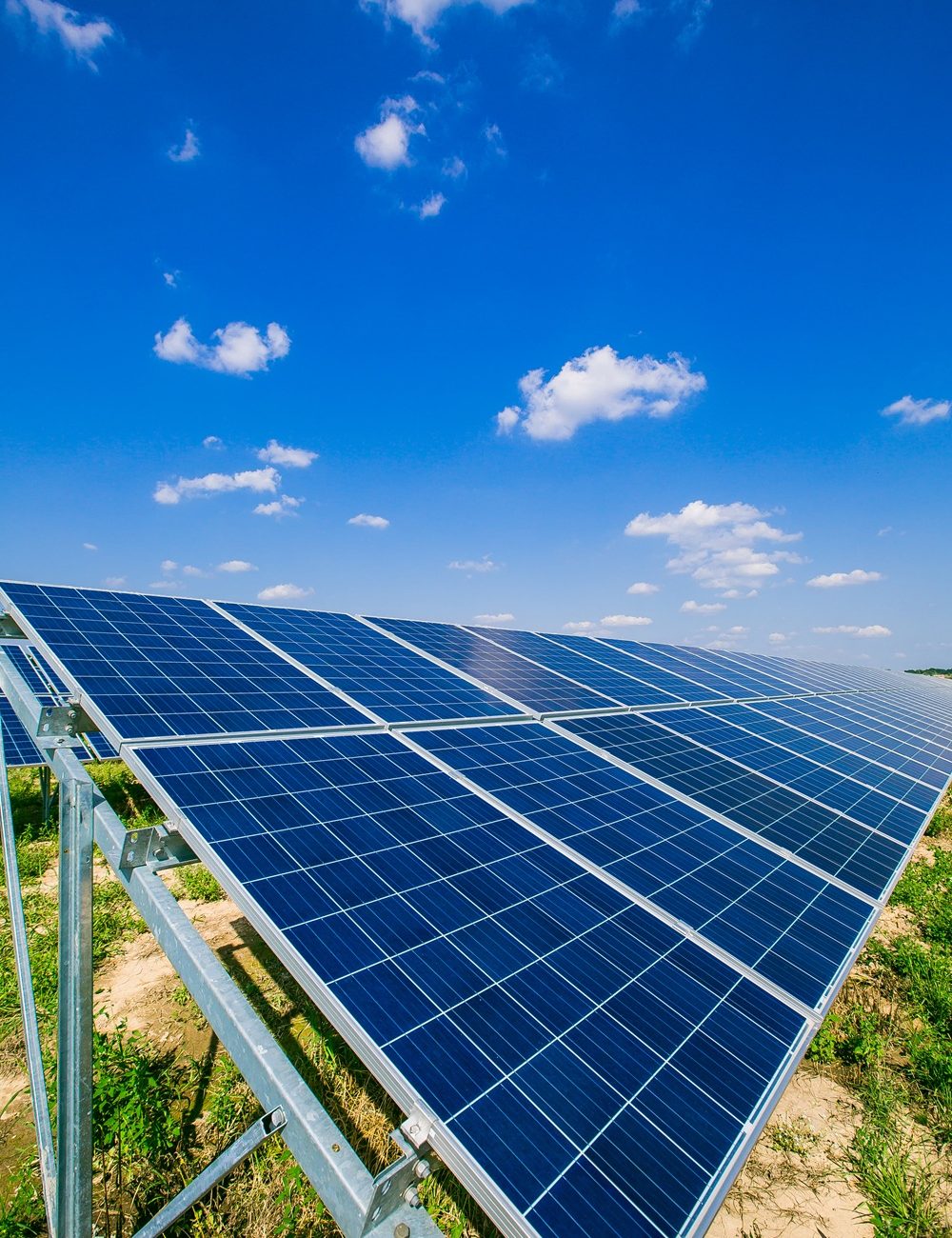 Solar panel on sky background. Photovoltaic power supply systems. Solar power plant. The source of ecological renewable energy.
